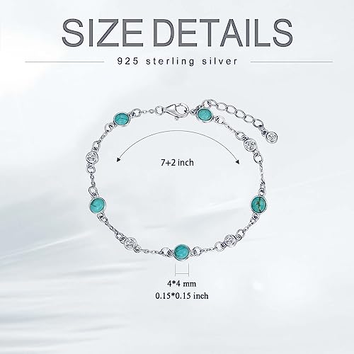 Image of HPQQ Anklet Bracelet for Women 925 Sterling Silver Natural Stone Chain Ankle Bracelet Beach Summer Fine Jewelry Birthday Mothers Day Gifts for Women Her Mom