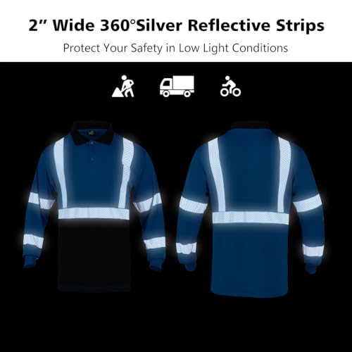 VENDACE Hi Vis Long Sleeve Safety Reflective Polo Shirts for Men ANSI Class 1 High Visibility Construction Work T Shirts(Blue,3XL) by VENDACE - Used condition - Image 6