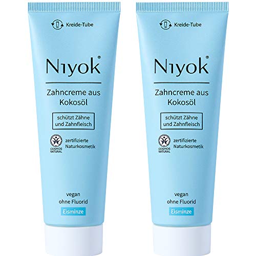 NIYOK Zahncreme Kokosöl, Eisminze (2x75ml), fluoridfreie Zahnpasta, Naturkosmetik