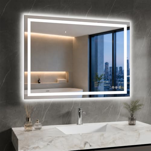 XRAMFY Badspiegel mit Beleuchtung 70x90cm mit Anti-Beschlag, IP65 Wassergeschützt, Spiegel mit Beleuchtung Dimmbar mit 3 Lichtfarben – Ansicht 1