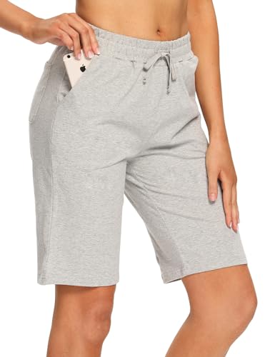 EZRUN Womens Bermuda Shorts Summer Sweat Shorts with Deep Pockets 10" Cotton Shorts for Women Gym Workout