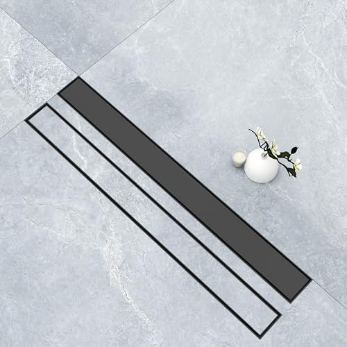 AICA caniveau de douche noir en acier inoxydable italien 2 en 1, siphon de drainage au sol en carrelage, réglable en hauteur avec désodorisant – 60 cm