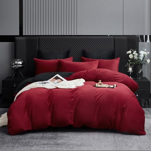 Boqingzhu Flauschige Plüsch Bettwäsche 135x200 cm Rot Schwarz Winter...