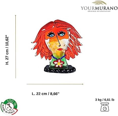 YourMurano - Murano Glass Sculture of a Female Face, Picasso Art Inspired Glass Art, Trademark of Origin
