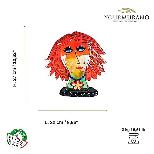 YourMurano - Murano Glass Sculture of a Female Face, Picasso Art Inspired Glass Art, Trademark of Origin