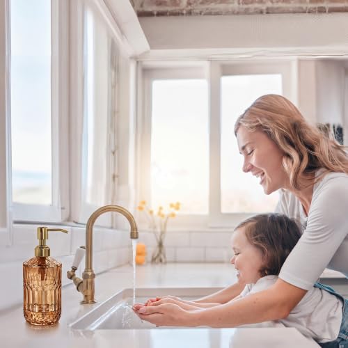 Image of JASAI 18Oz Amber Glass Soap Dispenser with Gold RustProof Pump for Bathroom