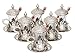 Alisveristime Handmade Turkish Tea Glass Set - Traditional Turkish Motifs, Set of 6 with Lids and Bonus Tea Spoons (Silver)