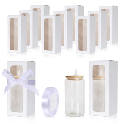 FdcZeyxior 24 Pcs Modern Minimalist Elegant Gift Boxes with Clear Window for 12oz/16oz/20oz Sublimation Tumblers, Glass, Can, Water Bottle Blanks, Tumbler Gift Box Set