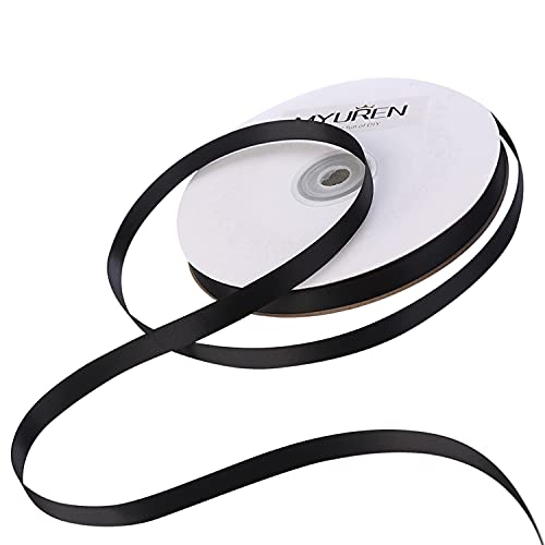 Myuren 3/8 Inch Solid Satin Ribbon Black Double Face Satin Ribbon For Crafts, Gift Wrapping，Party Favor， Baby Shower，Invitation Embellishments，Diy Hair Accessories (50 Yards) #TOP3