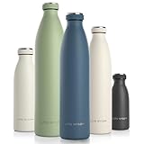 Lars NYSØM Botella de Acero Inoxidable | Botella aislada 1l | Botella de Agua 1 litro a Prueba de Fugas para Deportes, Bicicleta, Perro, (Stone Blue, 1000ml)