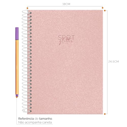 Caderno Colegial Feminino Spot Glitter Rosê 15 Mat