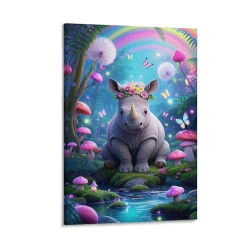Rhinocéros murale toile déco pour habiller un mur vide de couloir ou chambre