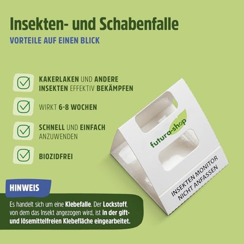 Futura-Shop Schabenfalle | 10 Stück Klebefallen mit starkem Lockstoff | effektives Mittel gegen Schaben, Kakerlaken & andere Insekten | giftfreie Insektenfalle zur Bedarfsermittlung & Monitoring