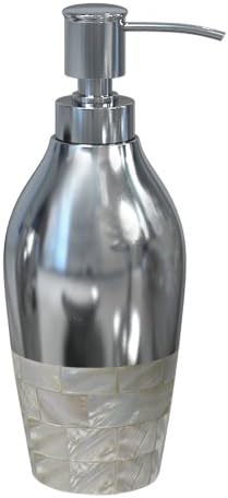 nu steel JA6H Jakarta Collection Liquid Soap & Lotion Dispenser Pump for Bathroom or Kitchen Countertops, Metal with Mother of Pearl Finish, Small, Mop & Shiny