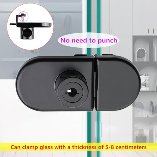 Qrity 2Pcs Glass Cabinet Locks, No Drill Display Cabinet Safety Lock for 5-8mm Glass, Black, Double door-2PCS - Image 3