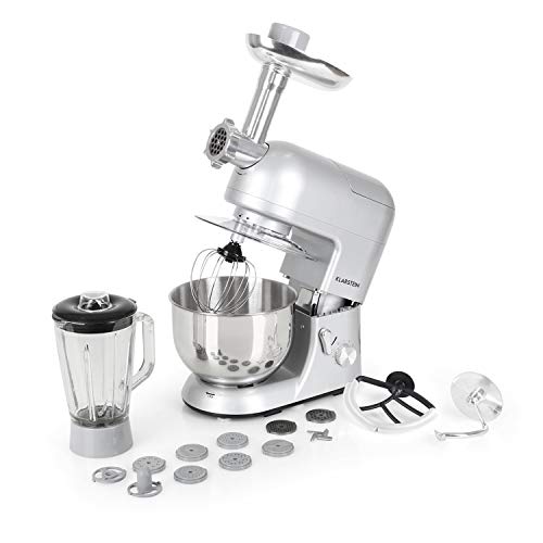 Klarstein Lucia Argentea Electric Kitchen Mixer, Multi-Function Stand Mixer, 650W, 5.3 Qt Bowl, 1.3 Qt Mixing Glass, Mixer Grinder, Dough Bowl, Dough Blender, 6 Speed Levels #TOP3