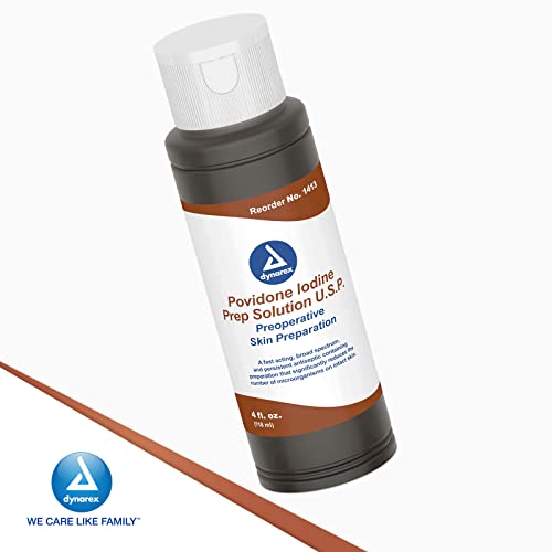 Image of Dynarex Povidone-Iodine Prep Solution, Antiseptic Solution for Skin and Mucosa, Ideal for Surgical Site Preparation, Contains Povidone Iodine 10%, 4 fl. oz., 1 Bottle