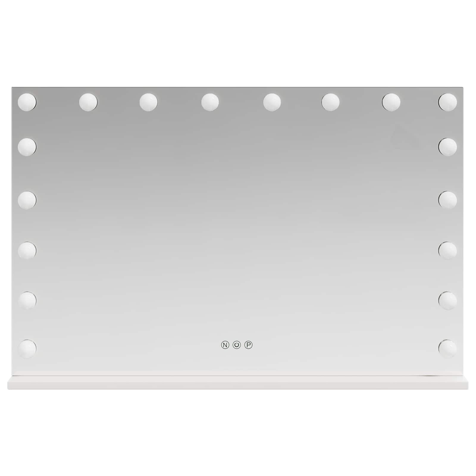 Lusterko do makijażu LED, białe, ze szkła i stali, 80 x 10 x 52,5 cm, z 3 trybami kolorów, możliwość ściemniania, sterowanie Smart Touch, antypoślizgowa podstawa, montaż na stole i na ścianie