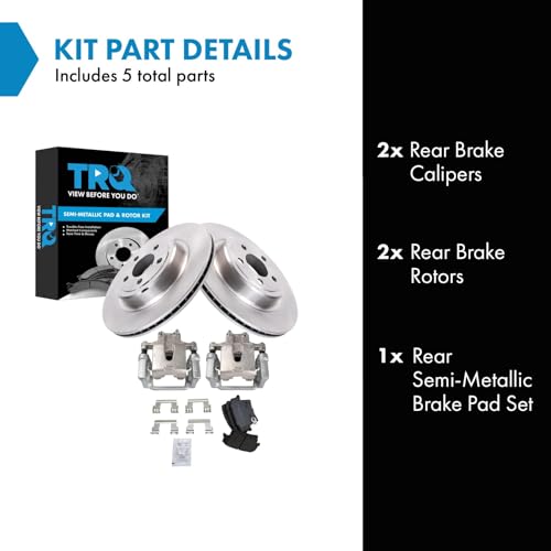 Image of TRQ Rear Brake Pad and Rotor Set Semi Metallic Rotors Calipers Compatible with 2006-2014 Dodge Charger 2007-2008 Magnum