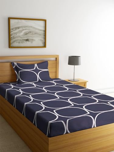 Image of NHD HOME Premium Glace Cotton 180 TC Flat Single Bedsheets for Summer Breathable | Wrinklefree (Size-60 X 90 Inch) with 1 Pillow Covers (Size-17 X 27 Inches, Oval Print, Dark Grey)