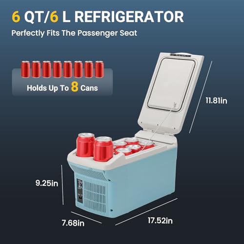 Image of ICEROVER 12V Car Refrigerator Cooler /Warmer 6 Quart (6L), 12 Volt DC &110V AC, Electric Car Fridge Portable Compact Camping Cooler Thermoelectric 12V Small Fridge for Car,RV,Camping (Blue)