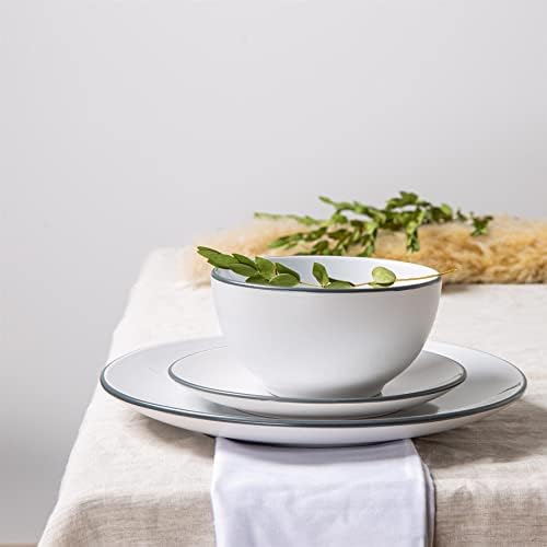 Nicola Spring 18 Piece Stoneware Dinner Set - Heavy Duty, Smooth Finish, Dinnerware - White/Grey