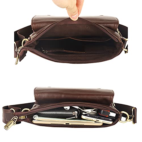 ZZNICK Bolsa mensageiro de couro legítimo, bolsa tiracolo para viagens, trabalho, negócios, Marrom-2