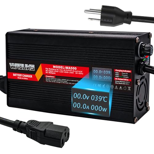 WAOUKS 87.6V 5A LiFePO4 Battery Charger with OLED Display Usd for 24S 72V 76.8V LiFePO4 Battery Smart Fast Charger
