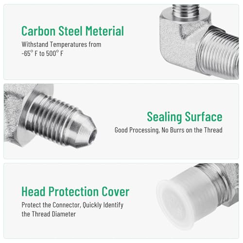 Image of 5 Pack 90 Degree Elbow Hydraulic Adapter Fittings: 1 /4 inch JIC Male x 3 /8 inch NPT Male, with Protection Cover Hydraulic Hose Crimp Connectors