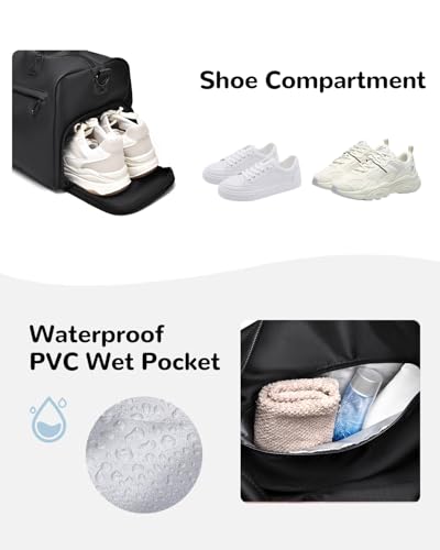 18L Waterproof Gym Duffel Bag with Shoe Compartment & Wet Pocket for Men Women, Small Personal Item Travel Bag, Black3