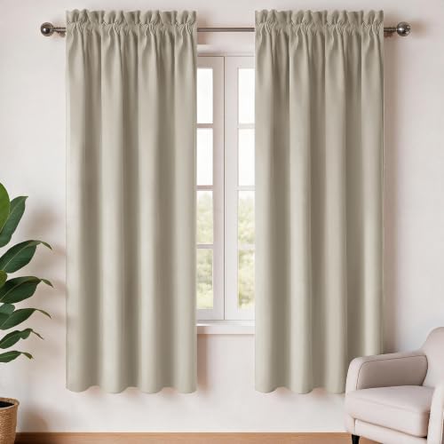 Image of Deconovo Blackout Short Curtains, Light Beige Rod Pocket Curtains, 38 x 45 Inch, Sun Blocking Thermal Drapes for Living Room, Window Curtain for Bedroom, 2 Panels