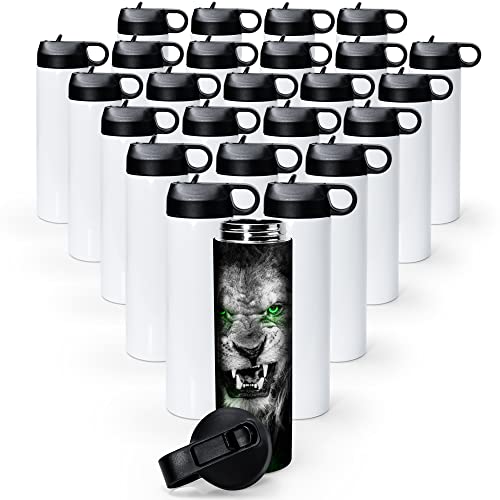AGH 25pcs 20 oz Sublimation Water Bottle Blanks, Skinny Straight Tumblers With Straw Lid, Stainless Steel Metal Cup Vacuum Insulated Flask for Sport Outdoor Travel