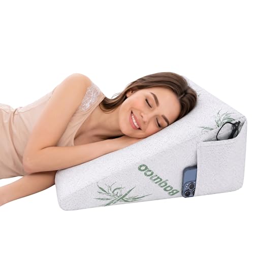 LUXTROUS Bed Wedge Pillow for Bed Adult Memory Foam Premium Bamboo Wedge Cushion Acid Reflux Pillow for Reduce Snoring Back Pain Heartburn & Maternity Support Washable Zip Cover (Pack of1)