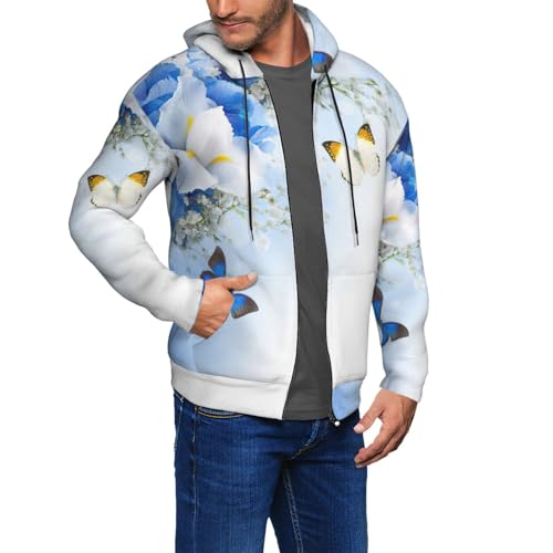 Sweat à capuche zippé EdWal à imprimé fleurs et papillons pour homme avec poches - 6