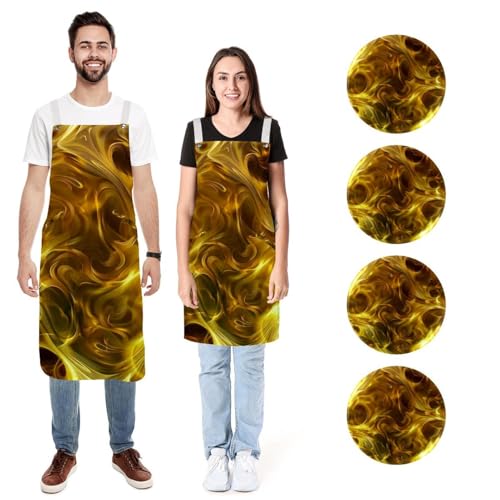 Lot de 2 tabliers de cuisine imprimé feu doré avec 2 poches pour homme et femme