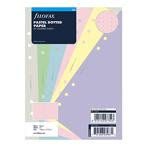Recambio organizador Filofax B132611 tamaño A5 con papel punteado de colores pastel