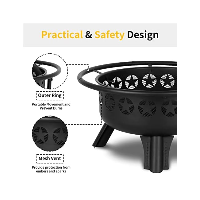 Hykolity 2 in 1 Fire Pit with Grill, Large 31" Wood Burning Fire Pit with Swivel Cooking Grate Outdoor Backyard Bonfire Picnic BBQ