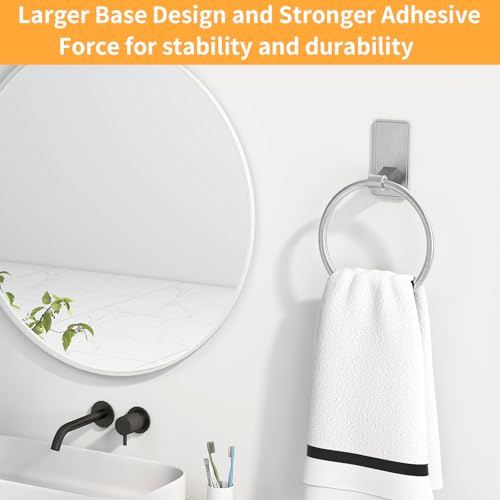 Image of Adhesive Towel Ring, Bathroom Hand Towel Holder SUS304 Heavy Duty Stick On Towel Holder for Kitchen, Brushed Nickel