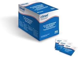 Clinell - Alcohol Skin Wipes - 2% Chlorhexidine, 70% Alcohol Wipes - Skin Wipes Designed for Using in Hospitals, Latex Free & Dermatologically Tested - 1 Box of 200 Wipes