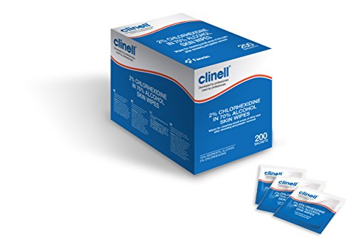 Clinell CA2CSKIN Alcohol Skin Wipes Cleans Skin, Latex Free, Dermatologically Tested - 1 Box of 200 Wipes