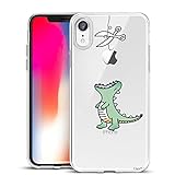 Unov Case Compatible with iPhone XR Case Clear with Design Slim Protective Soft TPU Bumper Embossed Pattern 6.1 Inch (Mint Dinosaur)