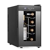 Barcool VINO8 – Table-Top Wine Fridge Black | 5-18°C | Wine Cooler | LED + Digital Display | Glass Door Drinks Cellar | Single-Zone (8 Bottle)