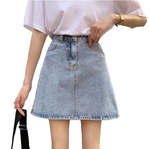 Gonna in denim da donna, stile coreano, tinta unita, a vita alta,...