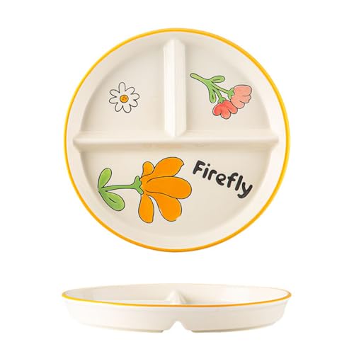 Hoshisea Piatti da pranzo Ceramica, Piatti Snack Con Scomparti, Piatto in Ceramica Bambini, Per Pasti Divisi, Feste, Snack, Insalate, Dessert（giallo）