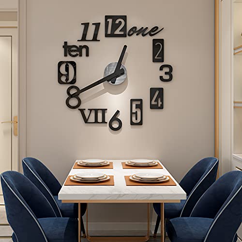 MEISD Large Decorative DIY Wall Clock for Living Room Decor, Big 3D Wall Clock, Frameless Wall Clock Battery Operated for Bedroom Kitchen Office & Home, Silent Wall Clock Non Ticking (31.5 Inch)