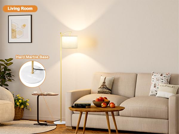 Image of Ambimall 60 inch Floor Lamp for Living Room with 3 Color Temperatures, Gold Standing Lamp with White Marble Base, Modern Tall Lamp for Bedroom Office, 9W LED Bulb Included