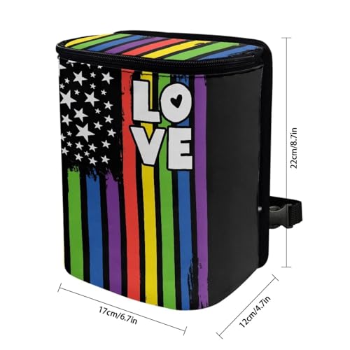 Image of Colorful LGBT Flag Hanging Car Trash Bin for Vehicle SUV Truck,Leak Proof Vehicle Garbage Can with Lid,Washable and Adjustable Strap Trash Can for Back Seat /Console Armrest