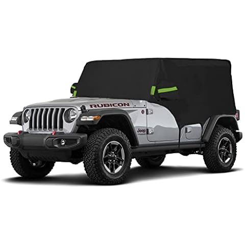 YIXIND Waterproof Car Covers for Jeep Wrangler JKU JLU Outdoor Half 1987-2022 SUV 4 Door Car Covers 190T Covers Customer Fit 100% Waterproof Windproof Strap Double Door Zipper (Black，4 Door Cover