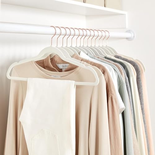 Image of Ginoya brothers Velvet Hangers,Non Slip Notched with Rose Gold Hook Coat /Suit Hangers,Space Saving 360 Degree Swivel Hook Clothes Hangers Wardrobe Hanger. (20, White)