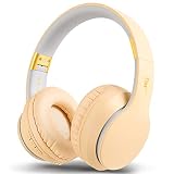 esonstyle Bluetooth Headphones Over Ear Foldable Wireless and Wired Stereo Headset with Mic Soft Earmuffs Light Weight for Phone TV PC Online Class Home Office (Apricot)